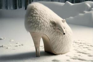 polar bear skin women shoes with high heels photo