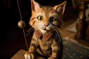 Cat as a wooden puppet pinocchio illustration photo