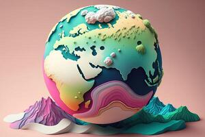 Planet earth made with liquid pastel colors of spring illustration photo