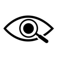 lupa con ojo contorno icono. encontrar icono, investigar concepto símbolo. ojo con aumentador vaso. apariencia, aspecto, mirar, vista, creativo visión icono vector