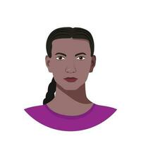 Flat isolated avatar of native american teenager. Vector isolated portrait of native american boy with braid and dark eyes on white background. Ideal for social media