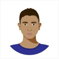 aislado retrato de latino adolescente en plano estilo. vector avatar de joven con oscuro corto pelo y color avellana ojos en blanco antecedentes. ideal para social medios de comunicación