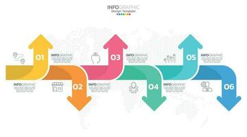 Timeline infographic vector with 6 steps can be used for workflow layout diagram annual report web design.