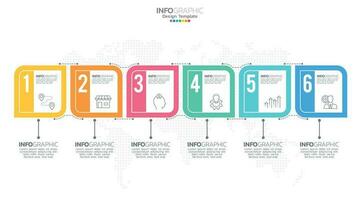 El vector infográfico de línea de tiempo con 6 pasos se puede utilizar para el diseño web del informe anual del diagrama de diseño de flujo de trabajo.