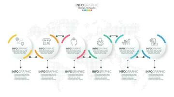 El vector infográfico de línea de tiempo con 6 pasos se puede utilizar para el diseño web del informe anual del diagrama de diseño de flujo de trabajo.