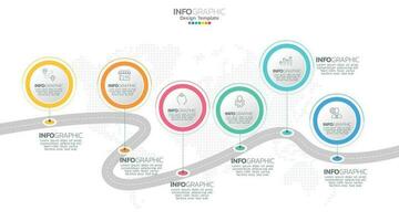 Timeline infographic vector with 6 steps can be used for workflow layout diagram annual report web design.