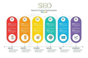 Infographics template seo optimization. SEO Digital Marketing concept with chart and icons. vector