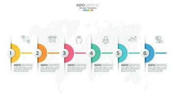 El vector infográfico de línea de tiempo con 6 pasos se puede utilizar para el diseño web del informe anual del diagrama de diseño de flujo de trabajo.