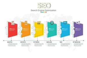 Infographics template seo optimization. SEO Digital Marketing concept with chart and icons. vector