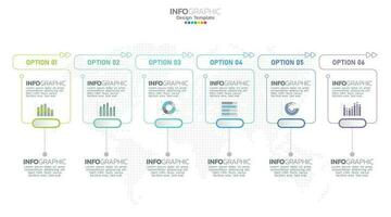 El vector infográfico de línea de tiempo con 6 pasos se puede utilizar para el diseño web del informe anual del diagrama de diseño de flujo de trabajo.