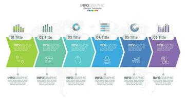 El vector infográfico de línea de tiempo con 6 pasos se puede utilizar para el diseño web del informe anual del diagrama de diseño de flujo de trabajo.