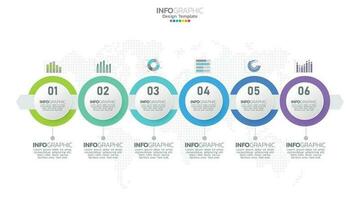 El vector infográfico de línea de tiempo con 6 pasos se puede utilizar para el diseño web del informe anual del diagrama de diseño de flujo de trabajo.