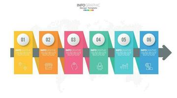 Timeline infographic vector with 6 steps can be used for workflow layout diagram annual report web design.