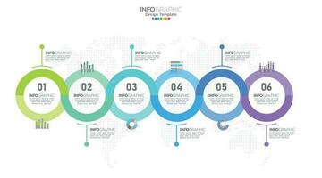 Timeline infographic vector with 6 steps can be used for workflow layout diagram annual report web design.