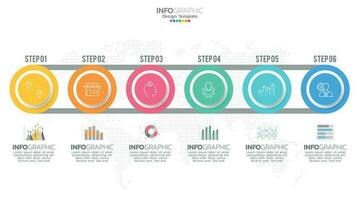 Timeline infographic vector with 6 steps can be used for workflow layout diagram annual report web design.