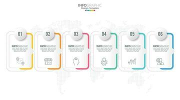 Timeline infographic vector with 6 steps can be used for workflow layout diagram annual report web design.