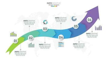 Timeline infographic vector with 6 steps can be used for workflow layout diagram annual report web design.