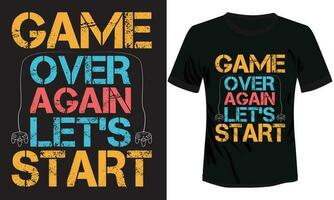 juego terminado de nuevo vamos comenzar, juego tipografía camiseta diseño vector