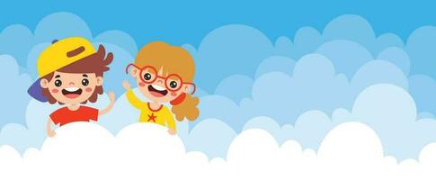 Happy Children On Sky Background vector