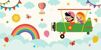 Happy Children On Sky Background vector