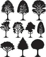 Vector Set of plant and tree silhouette illustration, Minimalist tree silhouette set