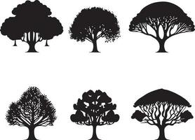 Vector Set of plant and tree silhouette illustration, Minimalist tree silhouette set