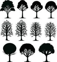 Vector Set of plant and tree silhouette illustration, Minimalist tree silhouette set