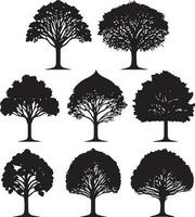 Vector Set of plant and tree silhouette illustration, Minimalist tree silhouette set