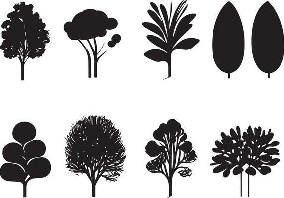 Vector Set of plant and tree silhouette illustration, Minimalist tree silhouette set