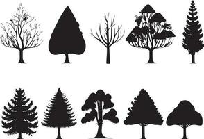 Vector Set of plant and tree silhouette illustration, Minimalist tree silhouette set