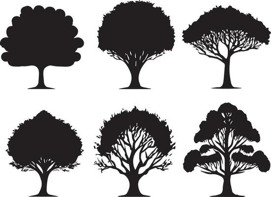 Vector Set of plant and tree silhouette illustration, Minimalist tree silhouette set