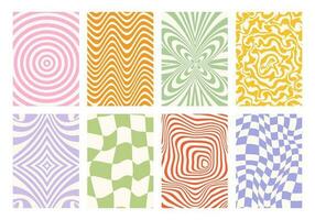 Big set of isolated wavy pattern, optical illusion. Abstract psychedelic background. 1970s Retro pattern groovy trippy. Striped background for fabrics, paper, packaging. Vector Illustration