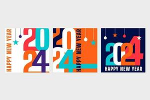 2024 set of Happy New Year posters. Abstract geometric typography design vector