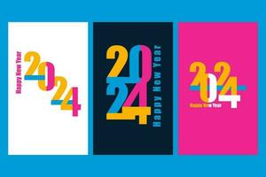 2024 set of bright posters for New Year. Abstract typography design vector