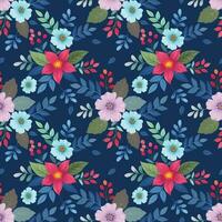 Blooming colorful flowers on dark blue color background. vector