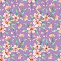 blooming flowers with green leaf on violet color background. vector