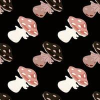 Magical magic fly agaric seamless pattern. Creative mushrooms silhouettes wallpaper. vector