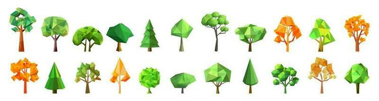 Set of abstract low poly tree icon. Geometric polygonal style. 3d low poly. vector