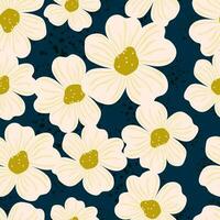 Big bud chamomile flower seamless pattern in simple style. Cute stylized flowers background. vector