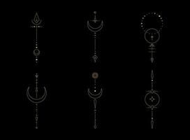 Set of moon and sun line art. Minimal boho linear symbols. Celestial mystic element. Vector line art illustration.