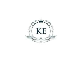 Alphabet Crown Ke Feminine Logo Elements, Initial Luxury Ke ek Letter Logo Template vector