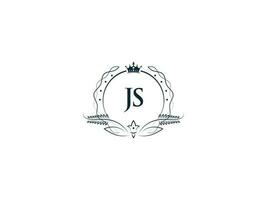 Monogram Js Feminine Company Logo Design, Luxury Js Sj Royal Crown Logo Icon vector