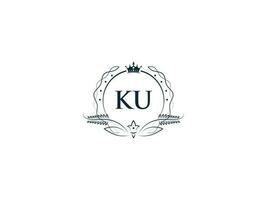 Alphabet Crown Ku Feminine Logo Elements, Initial Luxury Ku uk Letter Logo Template vector