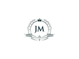 Monogram Jm Feminine Company Logo Design, Luxury Jm mj Royal Crown Logo Icon vector