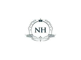 Minimalist Nh Feminine Logo Initial, Luxury Crown Nh hn Business Logo Design vector