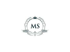 Monogram Ms Luxury Crown Logo, Creative Feminine Ms sm Logo Letter Icon Vector