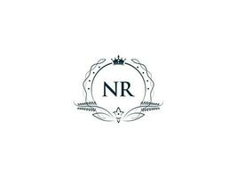 Minimalist Nr Feminine Logo Initial, Luxury Crown Nr rn Business Logo Design vector