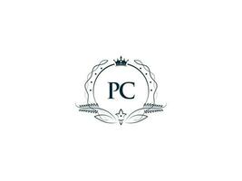 Minimalist Pc Logo Icon, Creative cP cp Luxury Crown Letter Logo Design vector