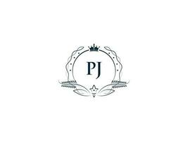 Minimalist Pj Logo Icon, Creative Pj jp Luxury Crown Letter Logo Design vector