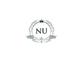 Minimalist Nu Feminine Logo Initial, Luxury Crown Nu un Business Logo Design vector